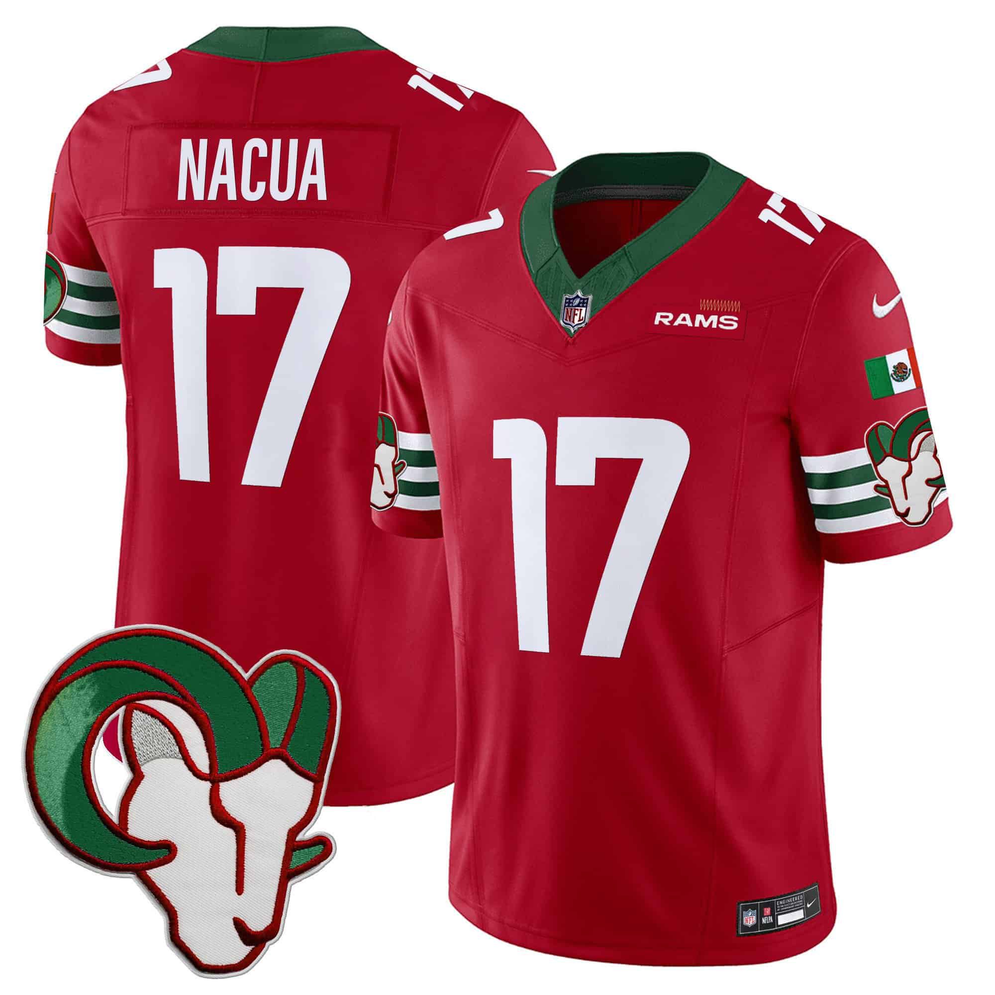 Men Los Angeles Rams 17 Nacua Red 2024 Nike Mexico Vapor Limited NFL Jersey style 1